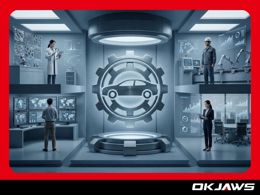 Abstract automotive industry visual showing the market core surrounded by fleet management, maintenance, procurement, and business stakeholders with different priorities.