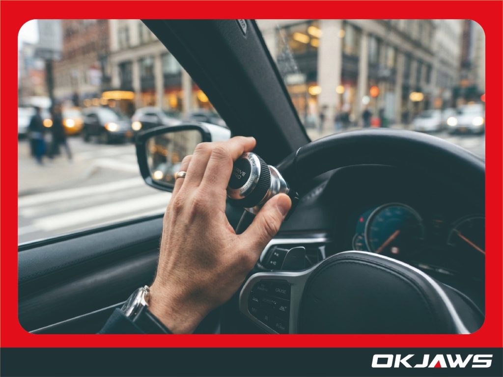 Close up of steering wheel spinner knob helping a commercial driver reduce steering effort and fatigue