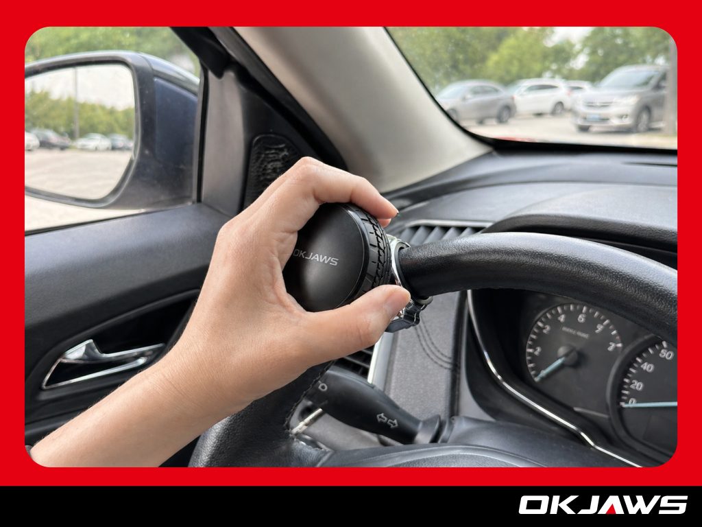 Final safety check after steering wheel knob installation to test stability and smooth rotation